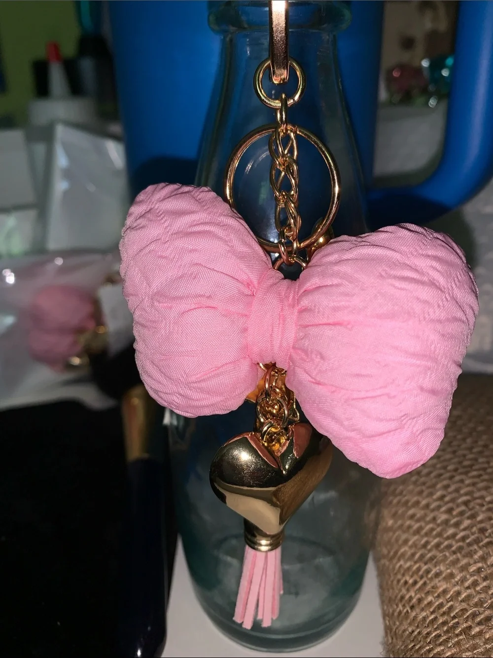 Handmade Cat Bow purse/bag charm keychain with heart and tassel